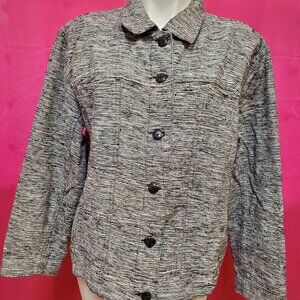 #245 Chico's Grey Subtly Striped Button-Down Dress Shirt Size 3 (16)